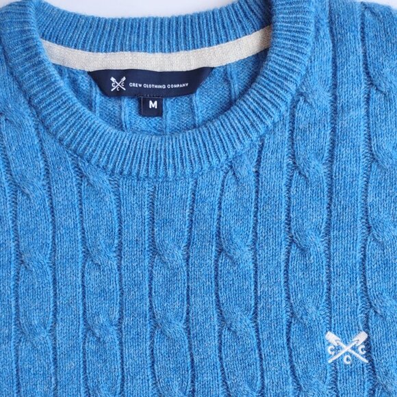 Crew Clothing Men's Lambswool Crewneck Sweater Jumper Cable Knit Blue Sz Medium - Picture 6 of 8